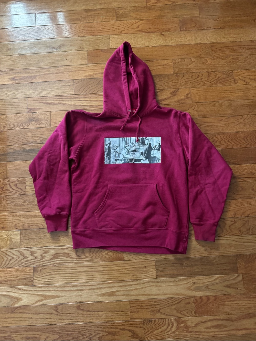 Supreme FW18 Mike Kelley Franklin Signing The Treaty Hoodie Dark Magenta Large